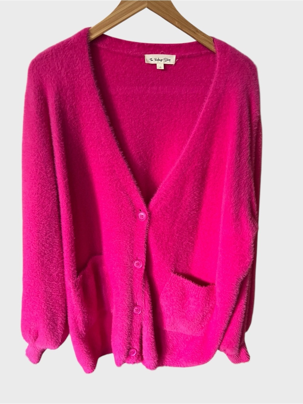The vintage shop Hot Pink Cozy Button-Front Women's Cardigan